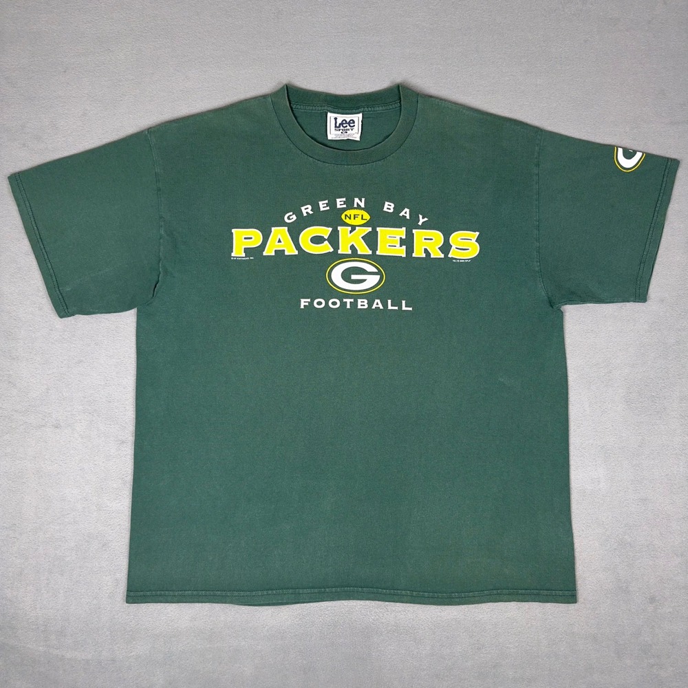 Vintage 90s Lee Sport Green Bay Packers NFL Mens XL Green Tee Football Spellout‎